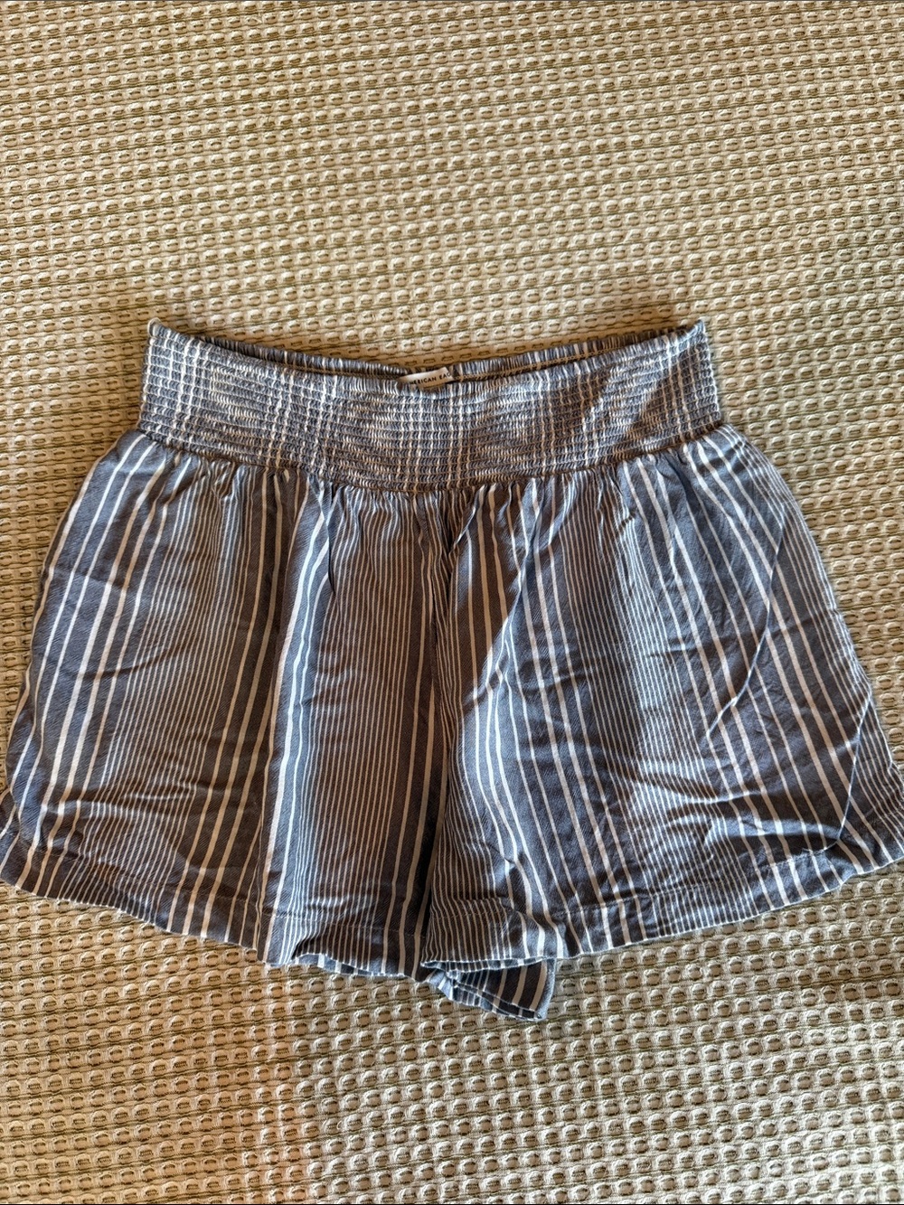 American Eagle Outfitters Gray and White Striped Smocked Waist Shorts